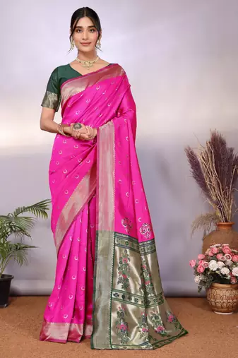 pink silk blend banarasi saree with blouse 
