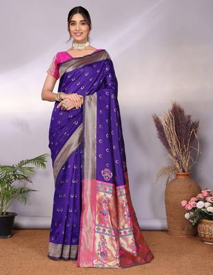 purple silk blend banarasi saree with blouse  4