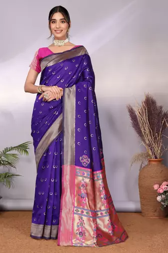 purple silk blend banarasi saree with blouse 