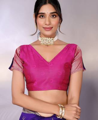 purple silk blend banarasi saree with blouse  5