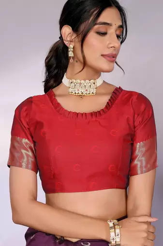 wine silk blend banarasi saree with blouse 