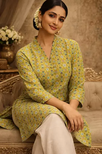  floral digital print muslin silk tunic / stylish short kurti for grilish