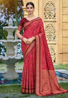 red soft silk blend woven work traditional saree 1