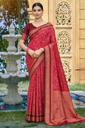 red soft silk blend woven work traditional saree