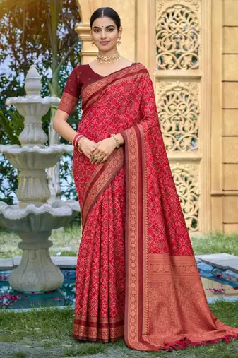 red soft silk blend woven work traditional saree