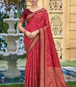 red soft silk blend woven work traditional saree