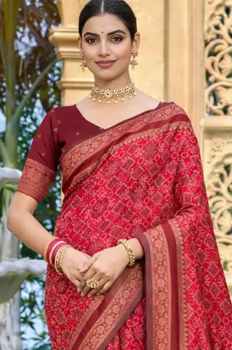 red soft silk blend woven work traditional saree