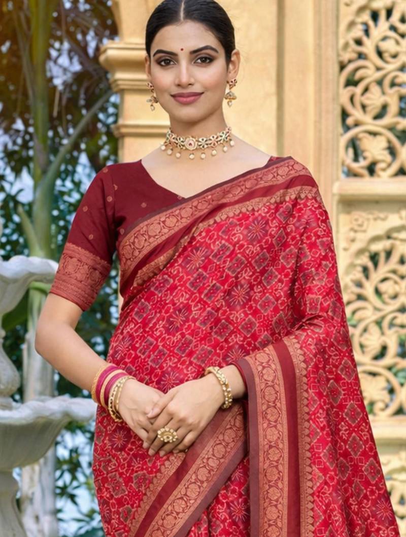 red soft silk blend woven work traditional saree