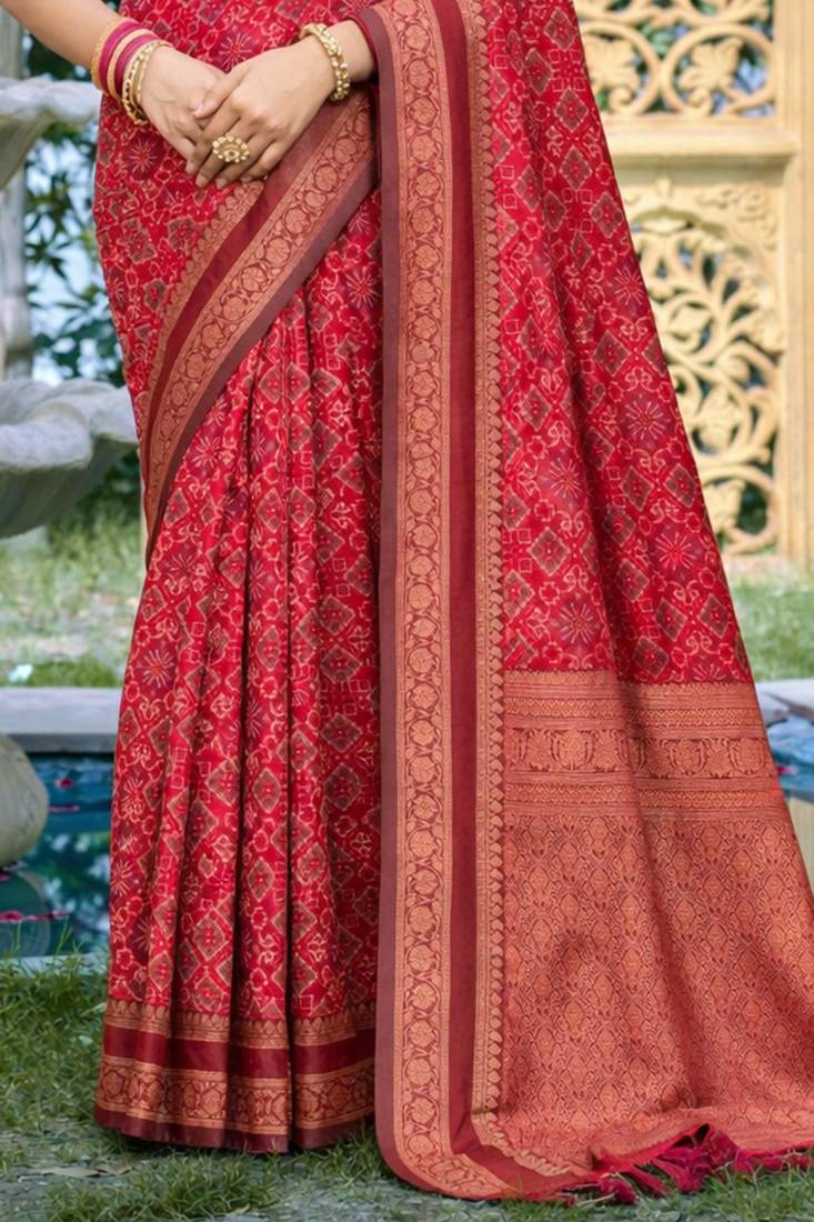 red soft silk blend woven work traditional saree