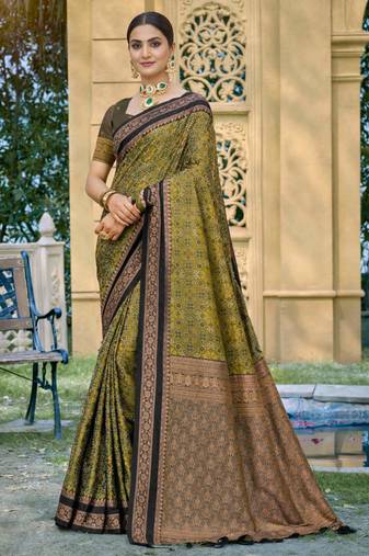 mehendi green soft silk blend woven work traditional saree