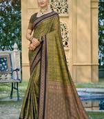 mehendi green soft silk blend woven work traditional saree
