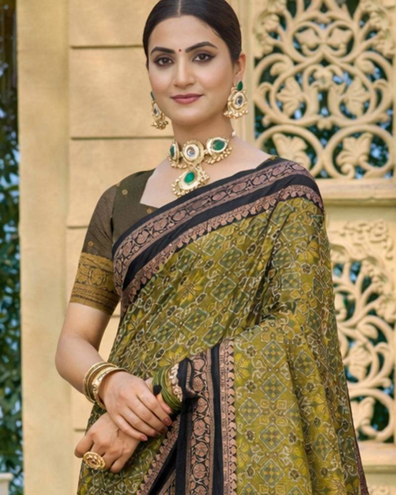 mehendi green soft silk blend woven work traditional saree