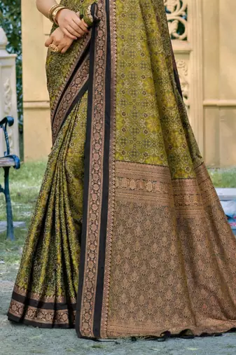 mehendi green soft silk blend woven work traditional saree