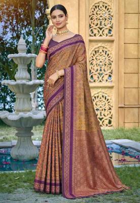 mustard gold soft silk blend woven work traditional saree 1
