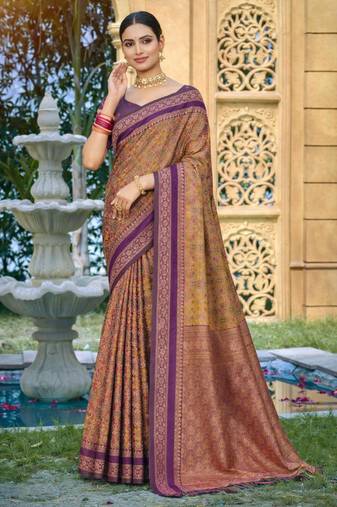 mustard gold soft silk blend woven work traditional saree