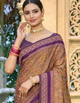 mustard gold soft silk blend woven work traditional saree 2