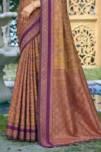 mustard gold soft silk blend woven work traditional saree