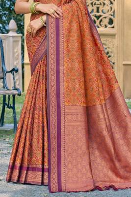 rust orange soft silk blend woven work traditional saree 3