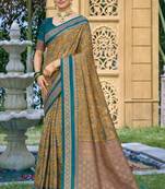 mustard yellow soft silk blend woven work traditional saree