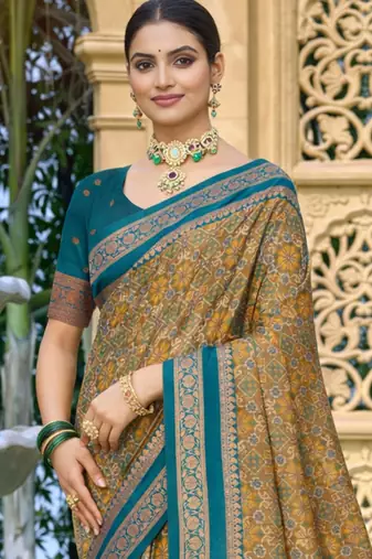 mustard yellow soft silk blend woven work traditional saree