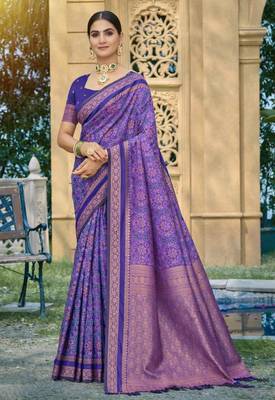 purple soft silk blend woven work traditional saree 1