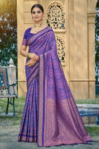 purple soft silk blend woven work traditional saree