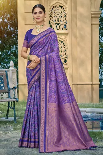 purple soft silk blend woven work traditional saree
