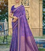 purple soft silk blend woven work traditional saree