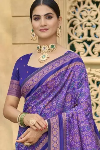 purple soft silk blend woven work traditional saree