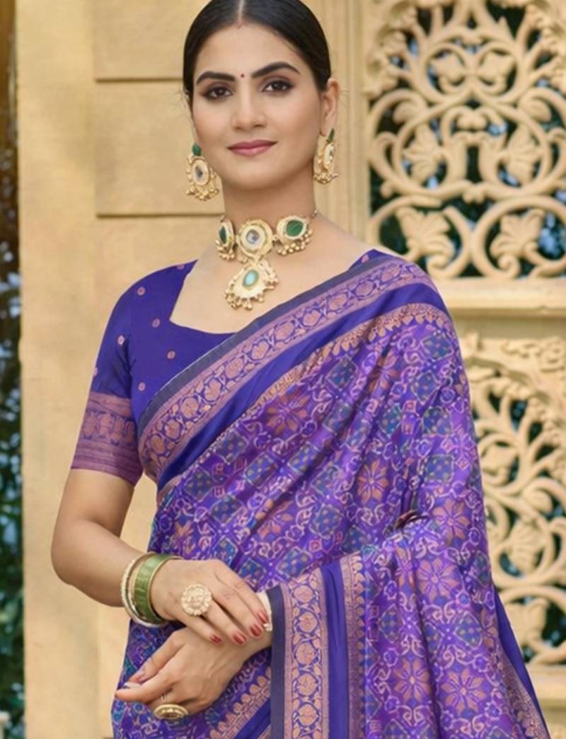 purple soft silk blend woven work traditional saree
