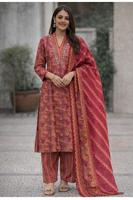 Maroon Color Beautiful handwork Zarna Silk Kurti Pent Set. 1
