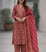 Maroon Color Beautiful handwork Zarna Silk Kurti pant Set.