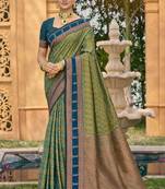 olive green soft silk blend woven work traditional saree