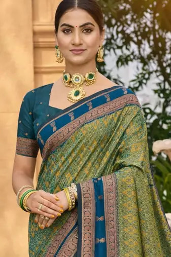 olive green soft silk blend woven work traditional saree