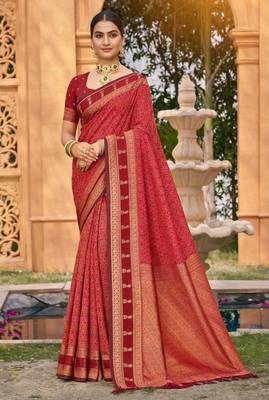 red soft silk blend woven work traditional saree 1