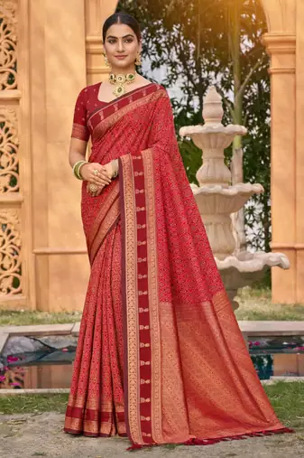 red soft silk blend woven work traditional saree