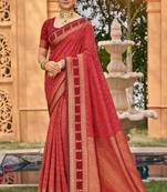 red soft silk blend woven work traditional saree