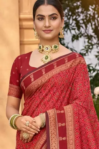 red soft silk blend woven work traditional saree
