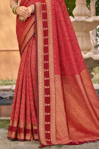 red soft silk blend woven work traditional saree