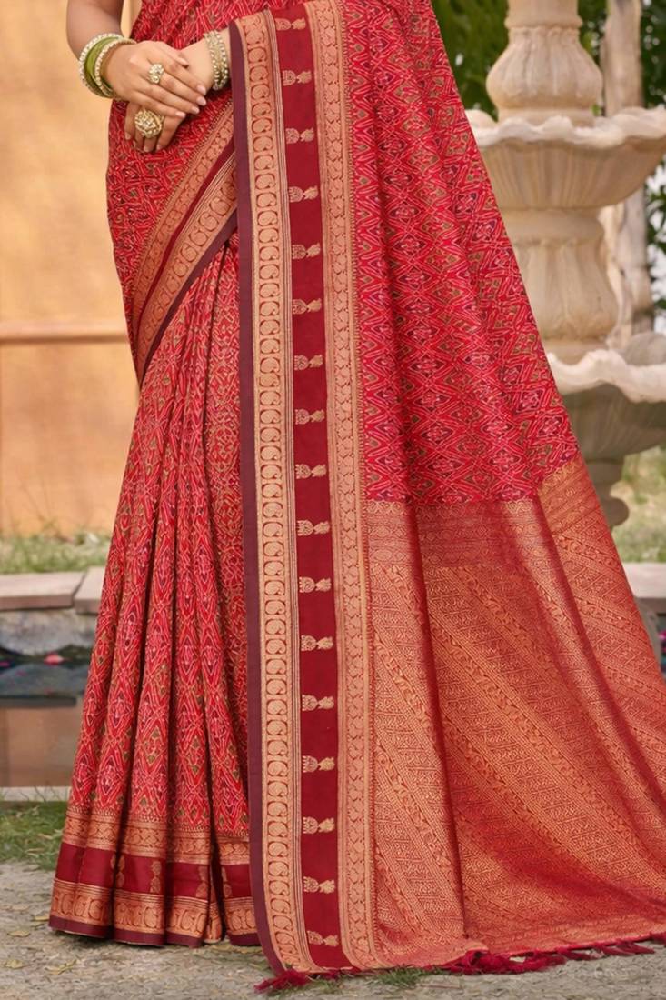 red soft silk blend woven work traditional saree