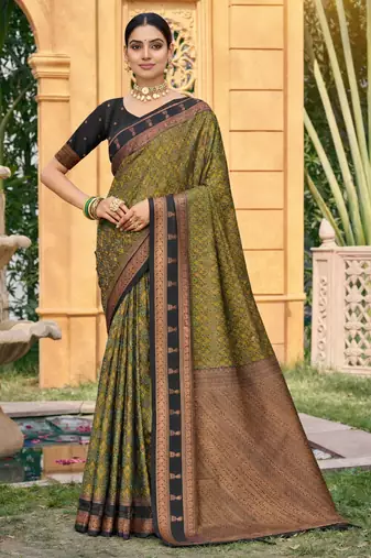 mehendi green soft silk blend woven work traditional saree