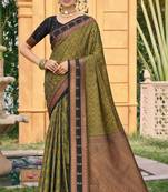 mehendi green soft silk blend woven work traditional saree