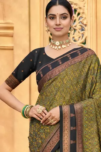 mehendi green soft silk blend woven work traditional saree