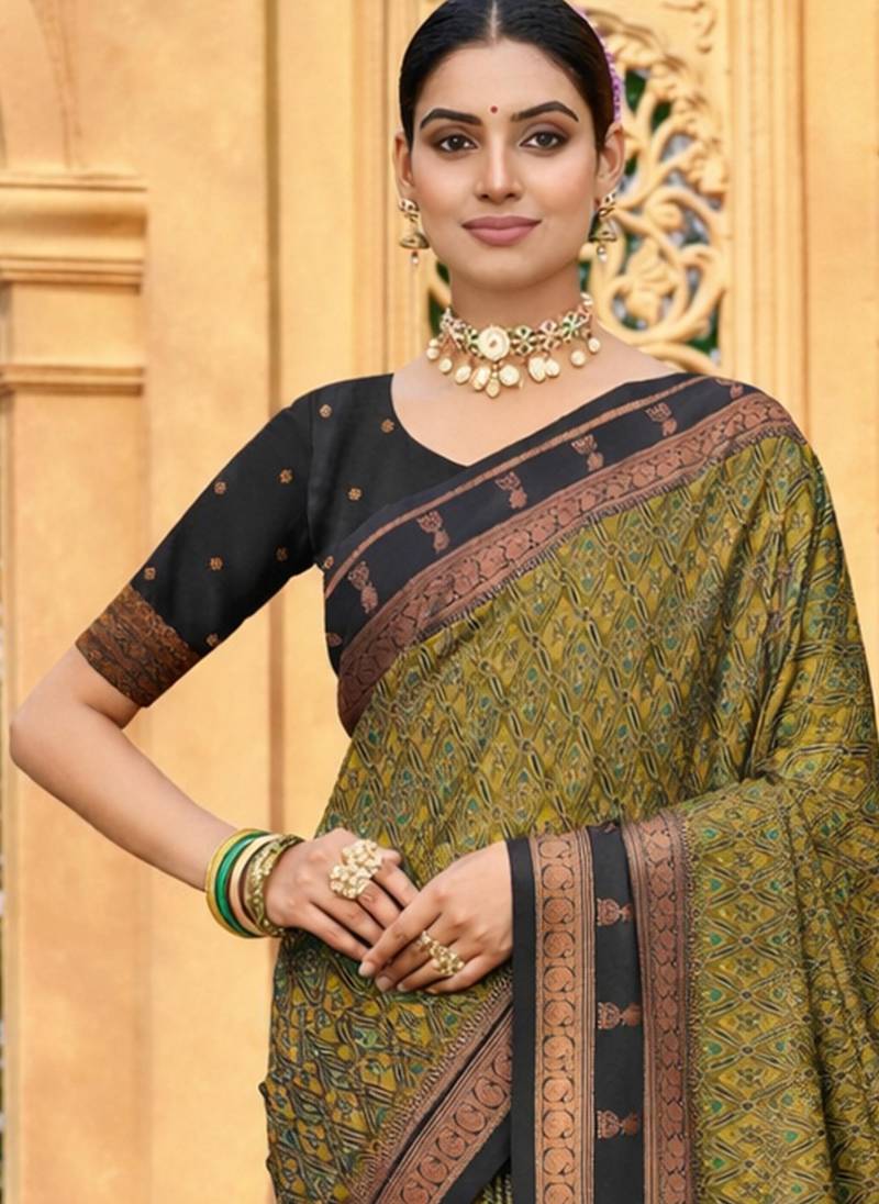mehendi green soft silk blend woven work traditional saree