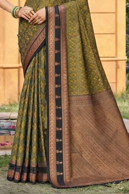 mehendi green soft silk blend woven work traditional saree 3