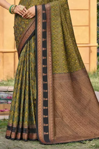 mehendi green soft silk blend woven work traditional saree