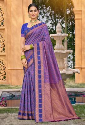 purple soft silk blend woven work traditional saree 1