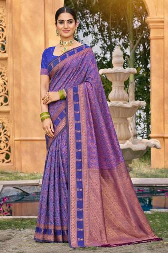 purple soft silk blend woven work traditional saree