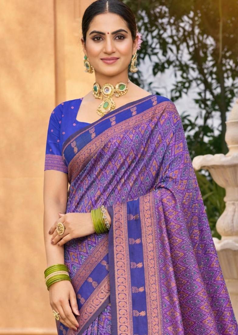 purple soft silk blend woven work traditional saree