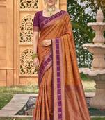 mustard orange soft silk blend woven work traditional saree